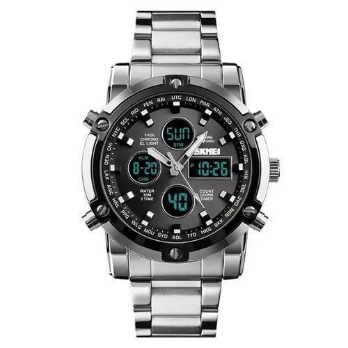 Часы наручные мужские SKMEI 1389SIBK SILVER-BLACK, модные мужские часы. Цвет: серебряный + черный ws98717-2 фото
