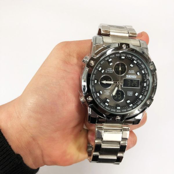 Часы наручные мужские SKMEI 1389SIBK SILVER-BLACK, модные мужские часы. Цвет: серебряный + черный ws98717-2 фото