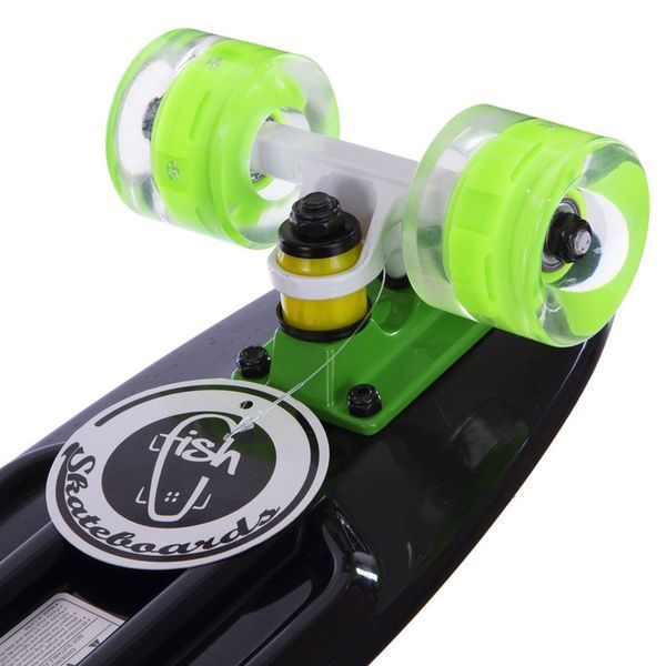 Пенни борд Penny Board круизер пластиковый со светящимися колесами 22' FISH SK-405-7 черный-салатовый-салатовый SK-405-7 фото