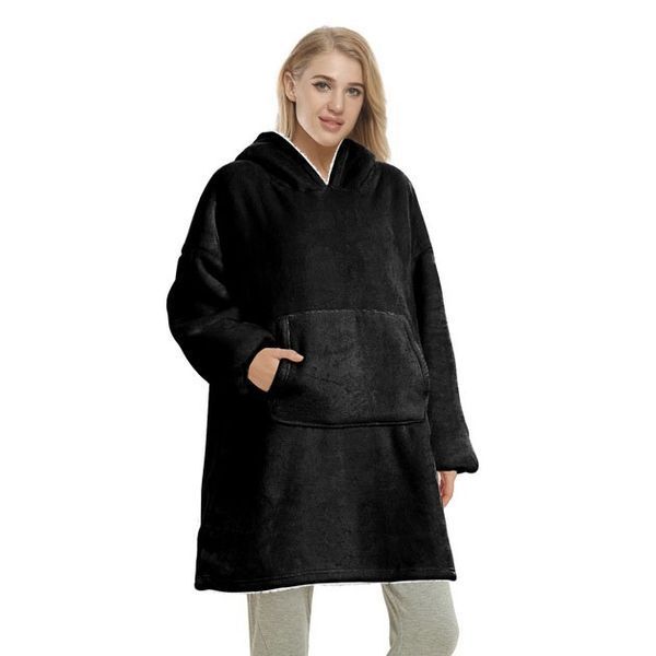 Плед толстовка с капюшоном и рукавами Huggle Hoodie оверсайз. Цвет: черный ws96134-3 фото