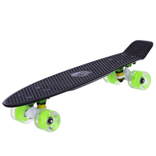 Пенни борд Penny Board круизер пластиковый со светящимися колесами 22' FISH SK-405-7 черный-салатовый-салатовый SK-405-7 фото