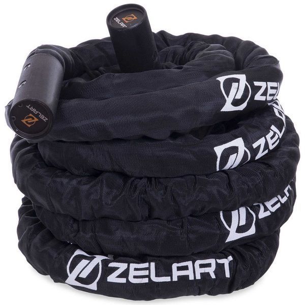Канат для кроссфита в защитном рукаве Combat Battle Rope Zelart FI-2631-15 15м черный FI-2631-15 фото