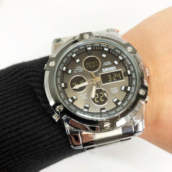 Часы наручные мужские SKMEI 1389SIBK SILVER-BLACK, модные мужские часы. Цвет: серебряный + черный ws98717-2 фото