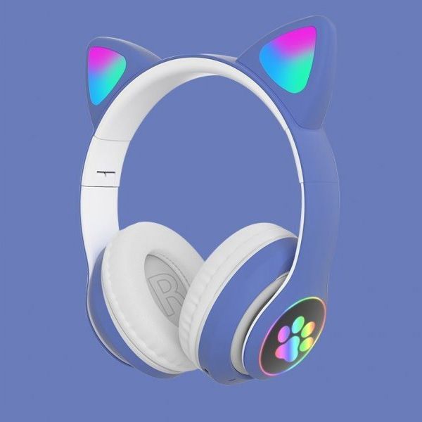 Беспроводные LED наушники с кошачьими ушками CAT STN-28, Стерео наушники с кошачьими ушками. Цвет: синий ws44267-1 фото