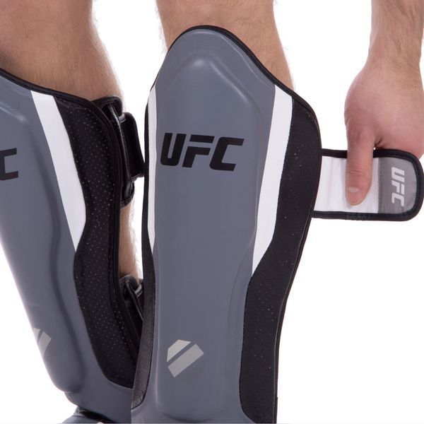 Защита голени и стопы Муай Тай, ММА, Кикбоксинг кожаная UFC PRO Training UHK-69981 S-M серебряный-черный UHK-69981 фото