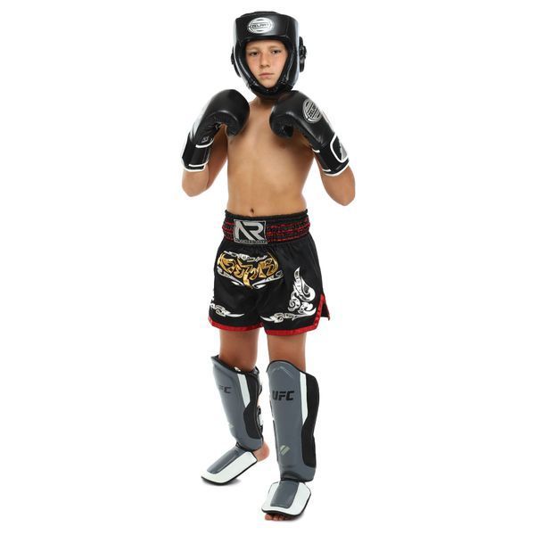 Защита голени и стопы Муай Тай, ММА, Кикбоксинг кожаная UFC PRO Training UHK-69981 S-M серебряный-черный UHK-69981 фото