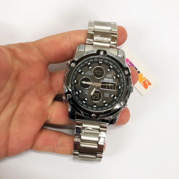 Часы наручные мужские SKMEI 1389SIBK SILVER-BLACK, модные мужские часы. Цвет: серебряный + черный ws98717-2 фото