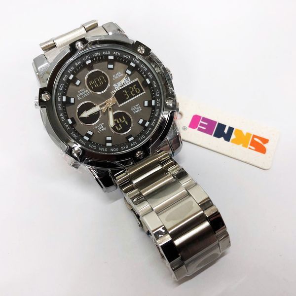 Часы наручные мужские SKMEI 1389SIBK SILVER-BLACK, модные мужские часы. Цвет: серебряный + черный ws98717-2 фото
