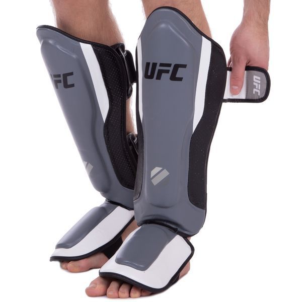 Защита голени и стопы Муай Тай, ММА, Кикбоксинг кожаная UFC PRO Training UHK-69981 S-M серебряный-черный UHK-69981 фото