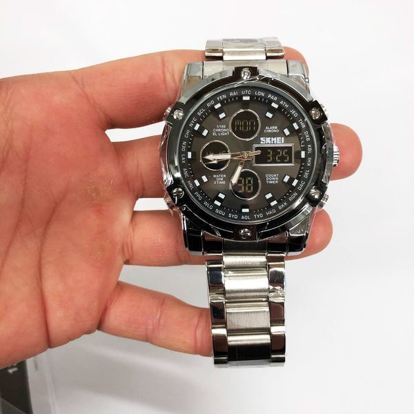 Часы наручные мужские SKMEI 1389SIBK SILVER-BLACK, модные мужские часы. Цвет: серебряный + черный ws98717-2 фото