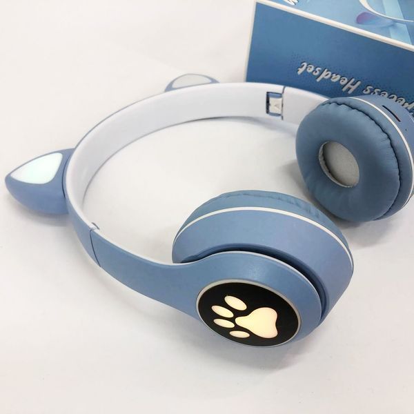 Беспроводные наушники с кошачьими ушками и RGB подсветкой Cat VZV 23M. Цвет: голубой ws53257-7 фото