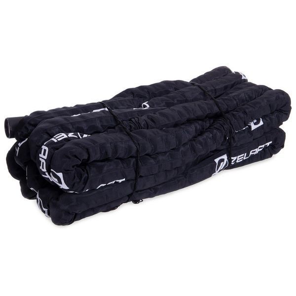 Канат для кроссфита в защитном рукаве Combat Battle Rope Zelart FI-2631-15 15м черный FI-2631-15 фото