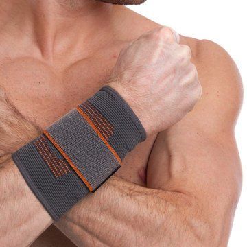 Напульсник спортивный эластичный для фиксации запястья SIBOTE ST-958 S-XL 1шт серый-оранжевый ST-958 фото