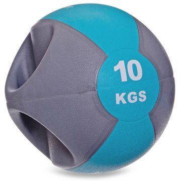 Медбол мяч медицинский двуручный с хватами Zelart FI-2619-10 10кг серый-синий FI-2619-10 фото