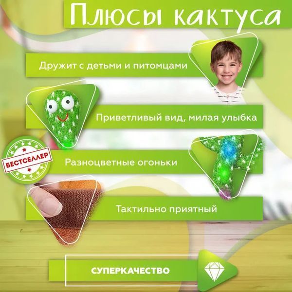 Танцующий кактус поющий 120 песен с подсветкой Dancing Cactus TikTok игрушка Повторюшка кактус ws24354 фото