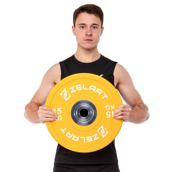 Бамперні диски гумові Zelart TA-7798-15 50.6&plusmn;0.2мм 15кг жовтий TA-7798-15 фото