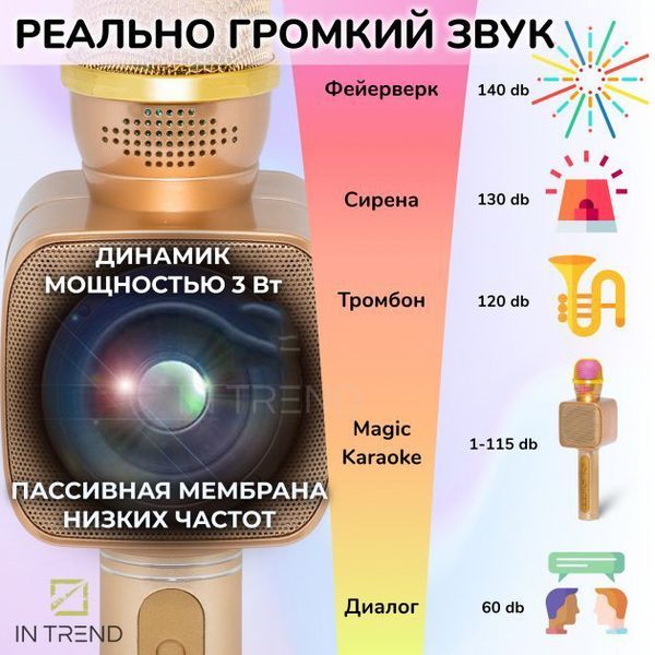 Караоке Микрофон Magic Karaoke YS-68 Bluetooth Колонка 2в1 с голограммой LED Эхо Мембраной Беспроводной. Цвет: золотой ws29266 фото