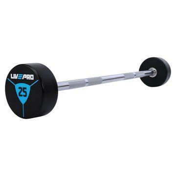 Штанга неразборная с фиксированным весом прямая полиуретановая LiveUp LP8010-25 длина-89,2см 25кг черный-синий LP8010-25 фото