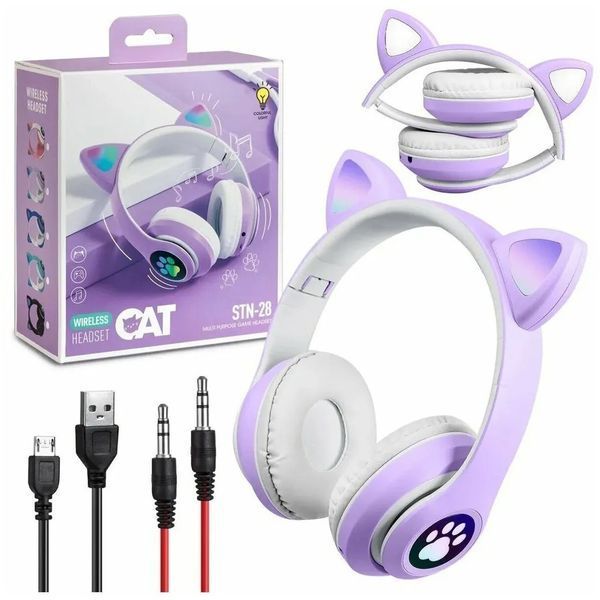 Беспроводные LED наушники с кошачьими ушками CAT STN-28. Цвет: фиолетовый ws44267-2 фото