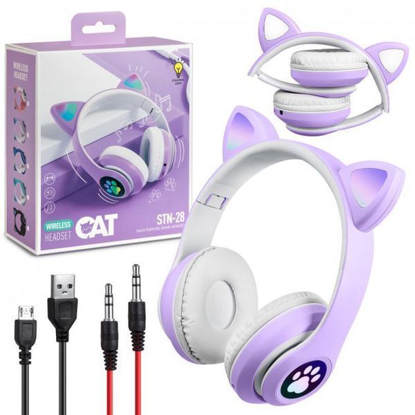 Беспроводные LED наушники с кошачьими ушками CAT STN-28. Цвет: фиолетовый ws44267-2 фото