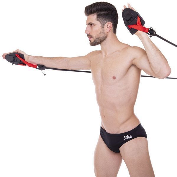 Тренажер для плавания с лопатками для тренировки гребка MadWave DRY TRAINING M077103400W сопротивление 5,4-14,1кг черный-красный M077103400W фото