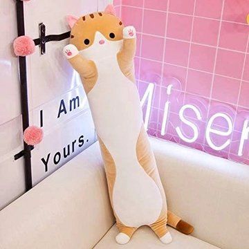 Гигантская мягкая плюшевая игрушка Длинный Кот Батон котейка-подушка 110 см. Цвет: коричневый ws41594-2 фото