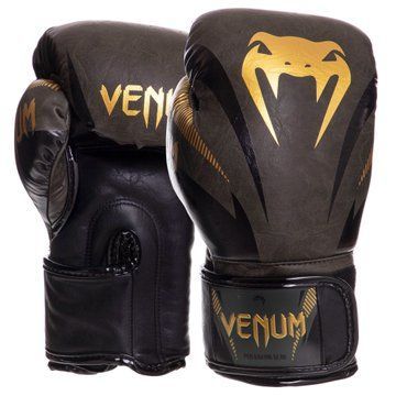 Перчатки боксерские на липучке PU VENUM IMPACT VN03284-230 10-14 унций хаки-золотой VN03284-230 фото