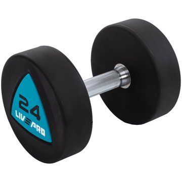 Гантелі цільні професійні з поліуретановим покриттям LiveUp LP8002-24 2шт по 24кг чорний-синій LP8002-24 фото