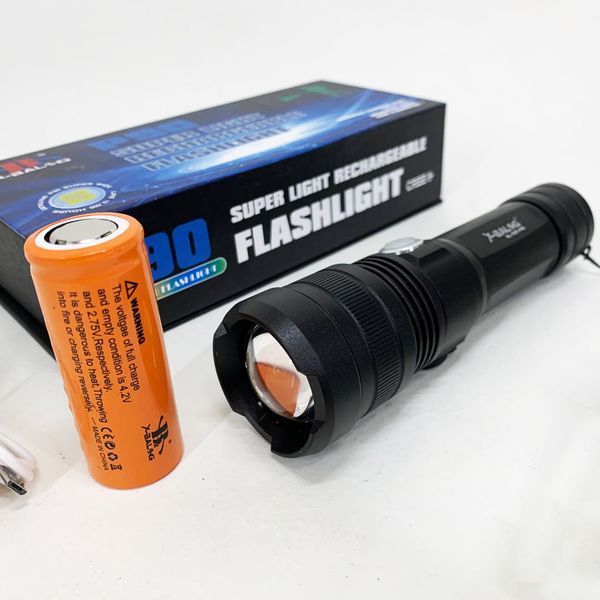 Ручной аккумуляторный светодиодный фонарь Police X-Balog BL-1827-P90 переносной с USB зарядкой оптическим зумом и металлическим корпусом + ремешок на руку ws44441 фото