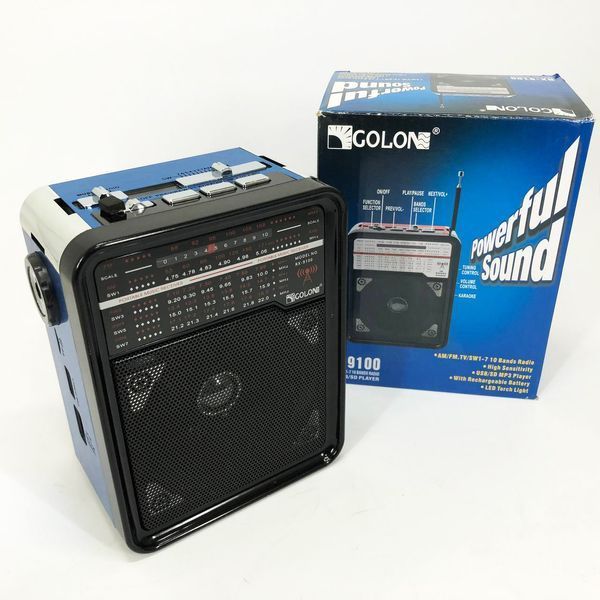 Радиоприемник GOLON RX-9100 USB+SD Радио с фонарем, Ретро радиоприемник, Fm передатчик. Цвет: синий ws15633-1 фото