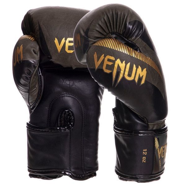 Рукавиці боксерські на липучці PU VENUM IMPACT VN03284-230 10-14 унцій хакі-золотий VN03284-230 фото
