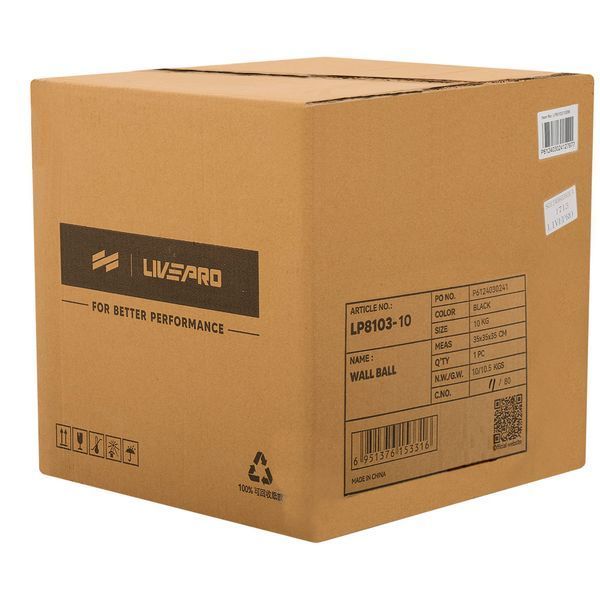 Мяч набивной медицинский для кроссфита WALL BALL LiveUp LP8103-10 10кг черный LP8103-10 фото
