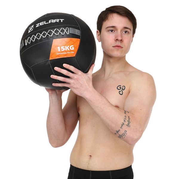 Мяч набивной медицинский для кроссфита WALL BALL Zelart TA-7822-15 вес-15кг черный TA-7822-15 фото