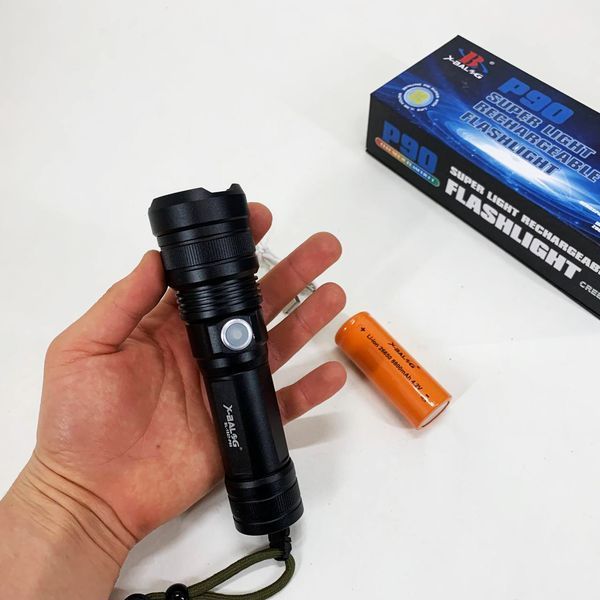 Ручной аккумуляторный светодиодный фонарь Police X-Balog BL-1827-P90 переносной с USB зарядкой оптическим зумом и металлическим корпусом + ремешок на руку ws44441 фото
