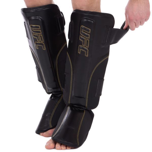 Защита голени и стопы Муай Тай, ММА, Кикбоксинг кожаная UFC PRO Prem Stand Up UHK-75052 S-M черный UHK-75052 фото