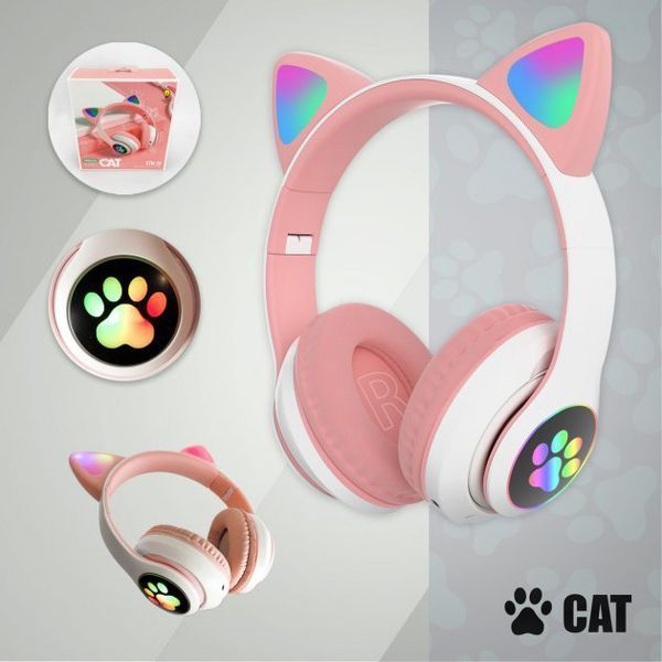 Беспроводные LED наушники с кошачьими ушками CAT STN-28. Цвет: розовый ws44267-3 фото