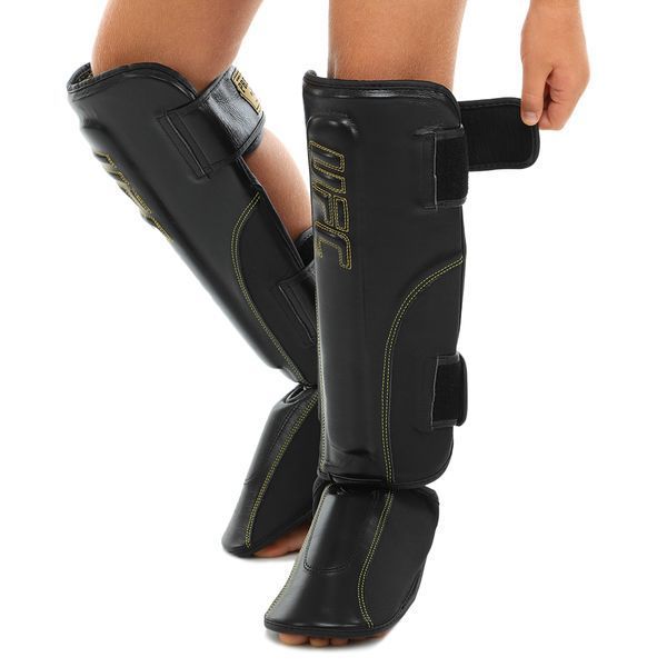 Защита голени и стопы Муай Тай, ММА, Кикбоксинг кожаная UFC PRO Prem Stand Up UHK-75052 S-M черный UHK-75052 фото