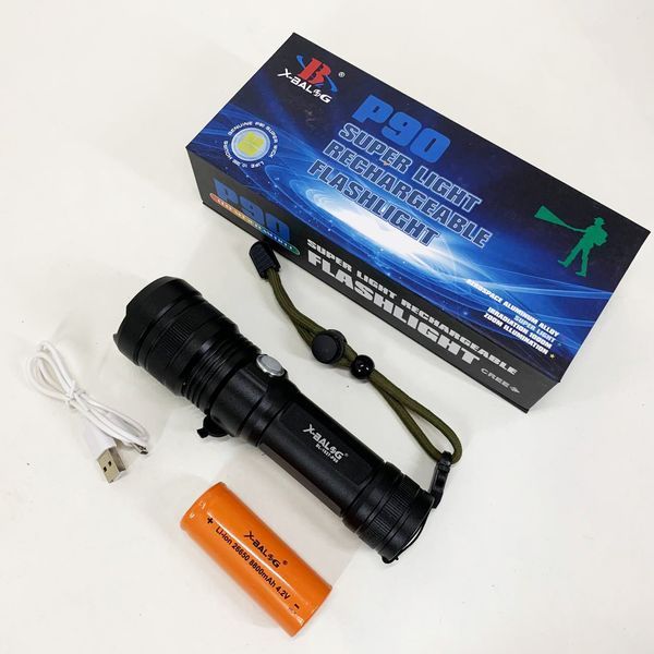 Ручной аккумуляторный светодиодный фонарь Police X-Balog BL-1827-P90 переносной с USB зарядкой оптическим зумом и металлическим корпусом + ремешок на руку ws44441 фото