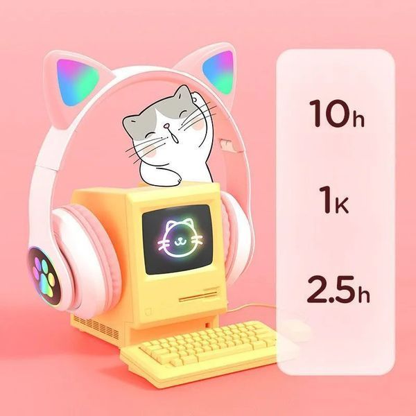 Беспроводные LED наушники с кошачьими ушками CAT STN-28. Цвет: розовый ws44267-3 фото