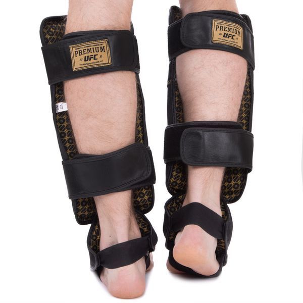 Защита голени и стопы Муай Тай, ММА, Кикбоксинг кожаная UFC PRO Prem Stand Up UHK-75052 S-M черный UHK-75052 фото