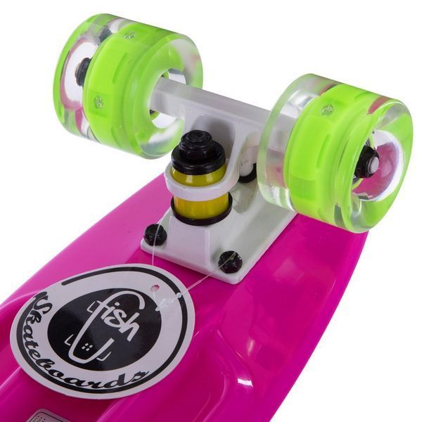Пенни борд Penny Board круизер пластиковый со светящимися колесами 22' FISH SK-405-5 розовый-белый-салатовый SK-405-5 фото