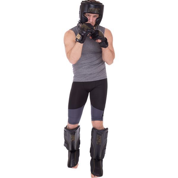 Защита голени и стопы Муай Тай, ММА, Кикбоксинг кожаная UFC PRO Prem Stand Up UHK-75052 S-M черный UHK-75052 фото