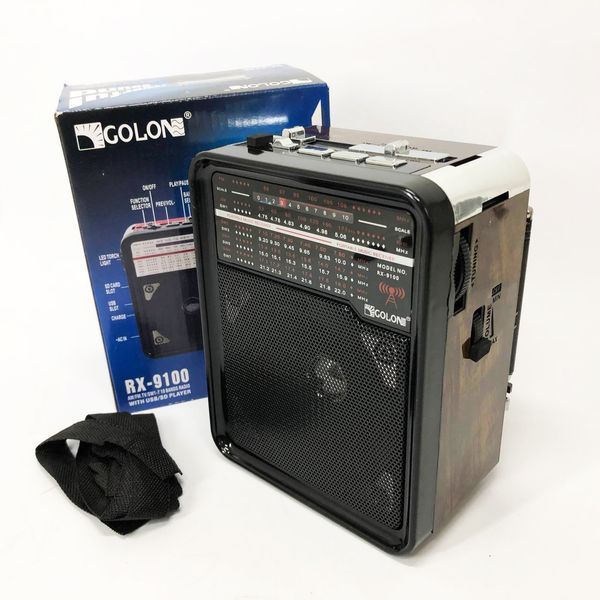 Радиоприемник GOLON RX-9100 USB+SD Радио с фонарем, Ретро радиоприемник, Fm передатчик. Цвет: коричневый ws15633-2 фото