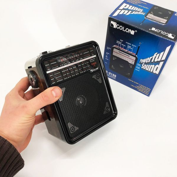 Радиоприемник GOLON RX-9100 USB+SD Радио с фонарем, Ретро радиоприемник, Fm передатчик. Цвет: коричневый ws15633-2 фото