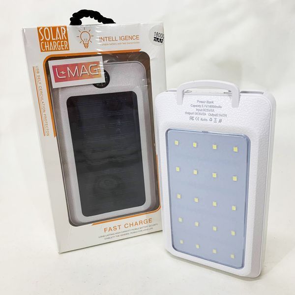УМБ Power Bank Solar 18000 mAh мобильное зарядное с солнечной панелью и лампой, Power Bank Charger White ws83645-1 фото
