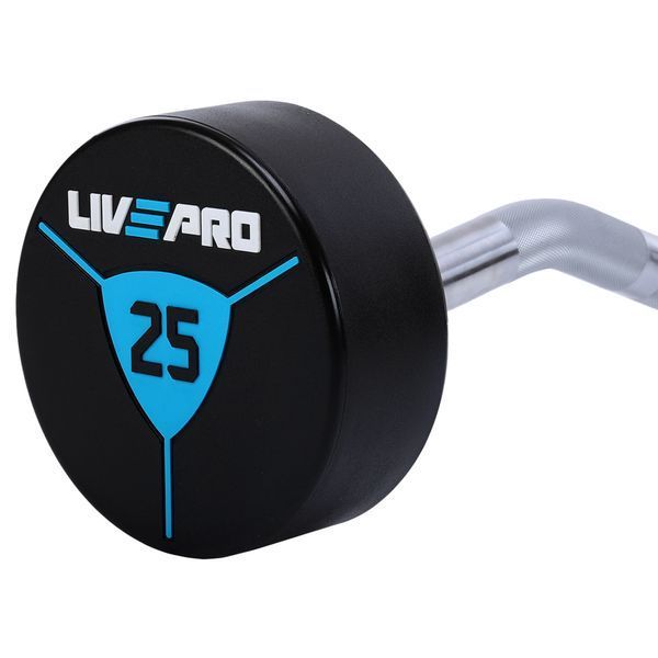 Штанга неразборная с фиксированным весом изогнутая полиуретановая LiveUp LP8011-25 длина-89,2см 25кг черный-синий LP8011-25 фото