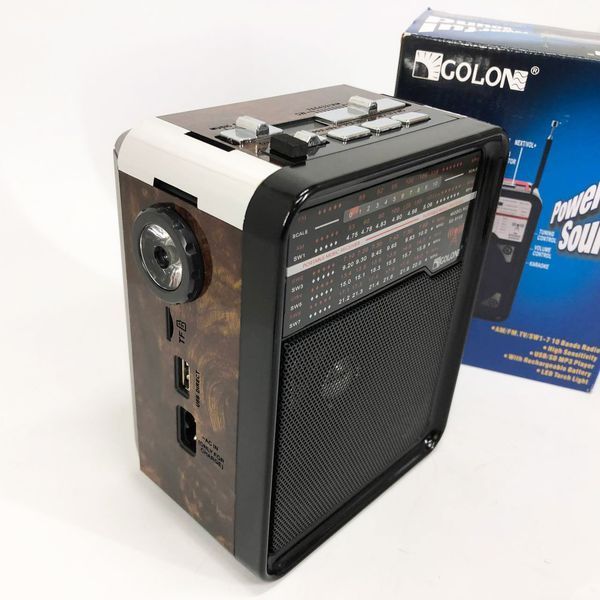 Радиоприемник GOLON RX-9100 USB+SD Радио с фонарем, Ретро радиоприемник, Fm передатчик. Цвет: коричневый ws15633-2 фото