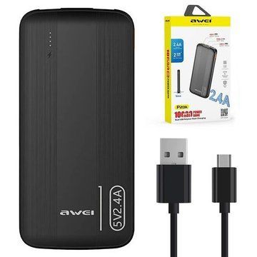 Power Bank Awei P20K 10000 mah Портативне зарядне УМБ 2xUSB чорний ws12694 фото