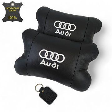 Набор автодушки 2шт на подголовник Audi / Ауди из натуральной кожи черная / Подголовник в машину ws13553 фото