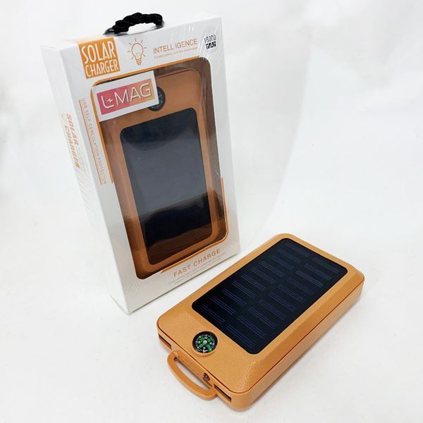 УМБ Power Bank Solar 18000 mAh мобильное зарядное с солнечной панелью и лампой, Power Bank Charger Orange ws83645-2 фото